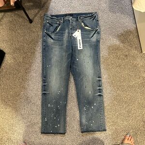 Blue Bootcut Jeans with Paint Splatter